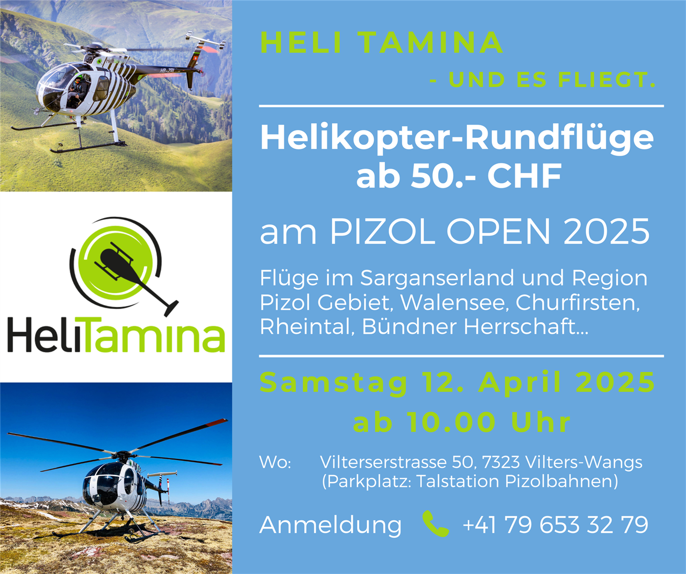 Rundflüge ab 50.- am PIZOL OPEN 12.04.2025